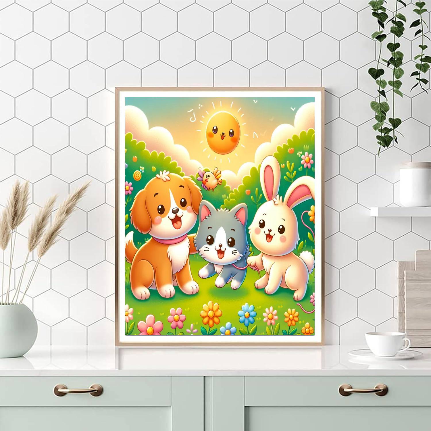 Playful Pets Day Paint By Numbers Art