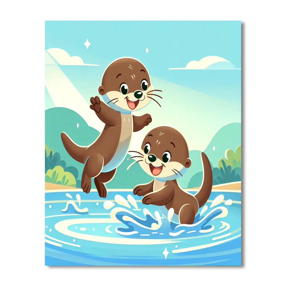 Playful Otter Splash Number Painting