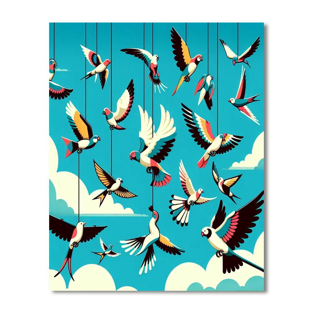 Sky Circus With Acrobatic Birds Number Painting