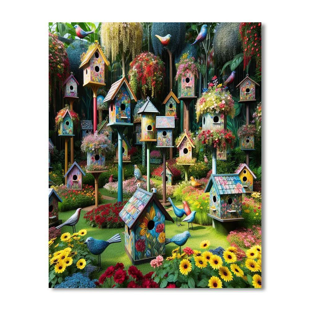 Charming Garden Birdhouses Painting By Numbers Kit