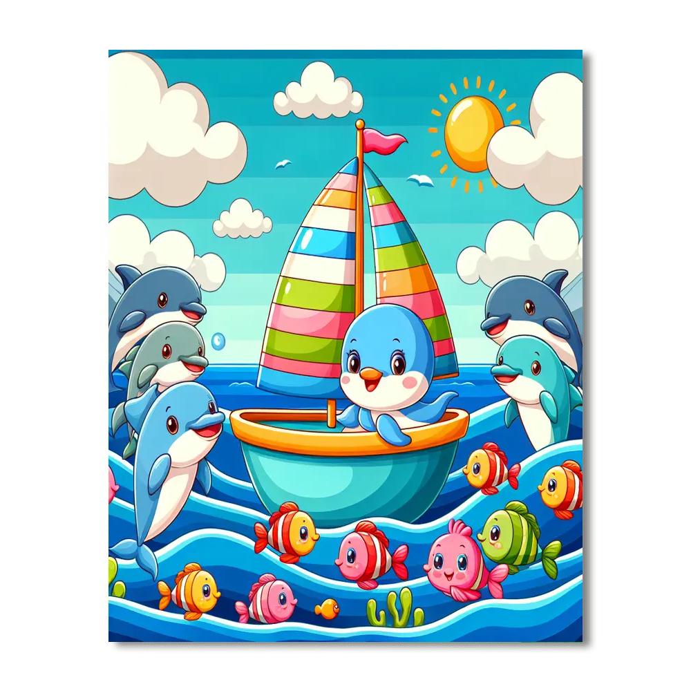 Sailing With Sea Creatures Paint By Numbers Art
