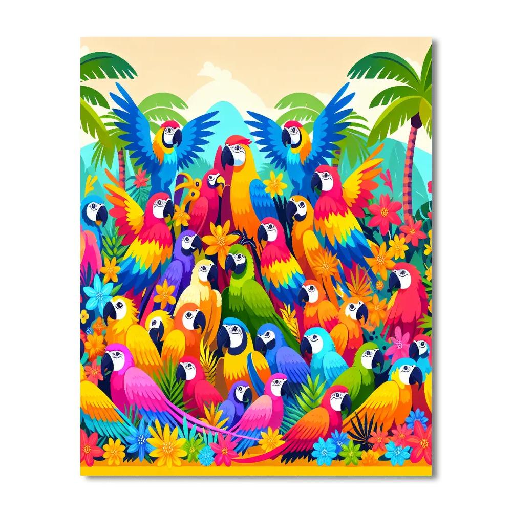 Parrot Party In The Tropics Number Painting