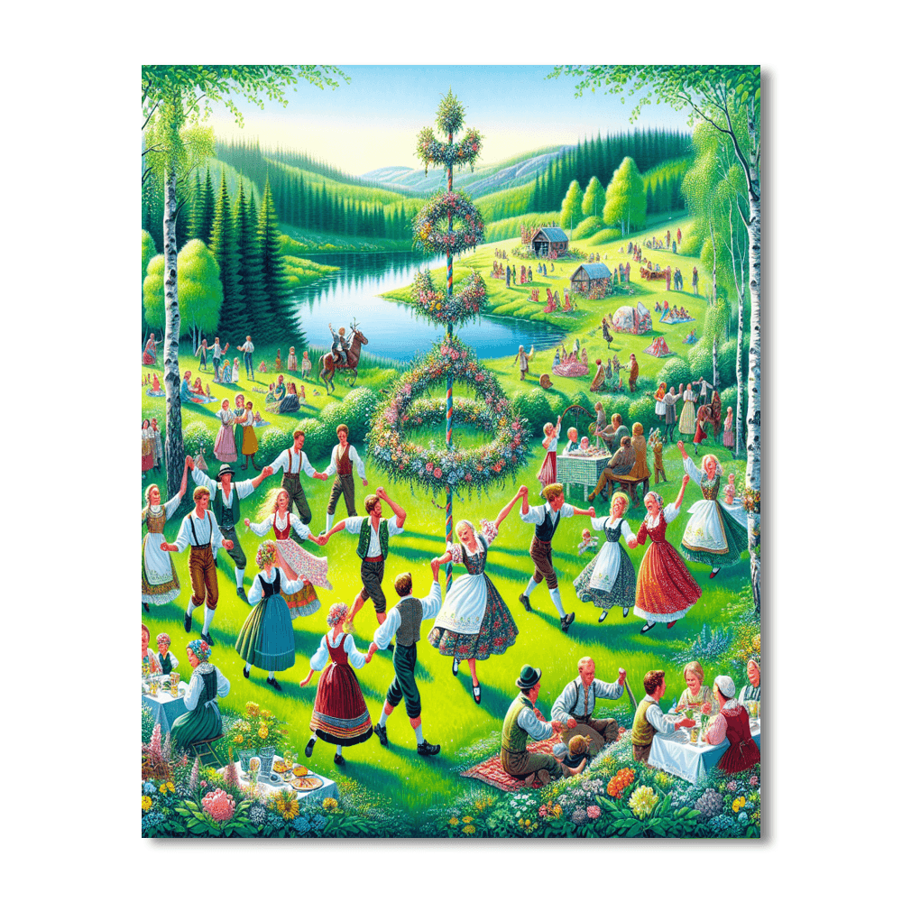 Midsummer Celebrations - Dalarna, Sweden Painting Number Kit
