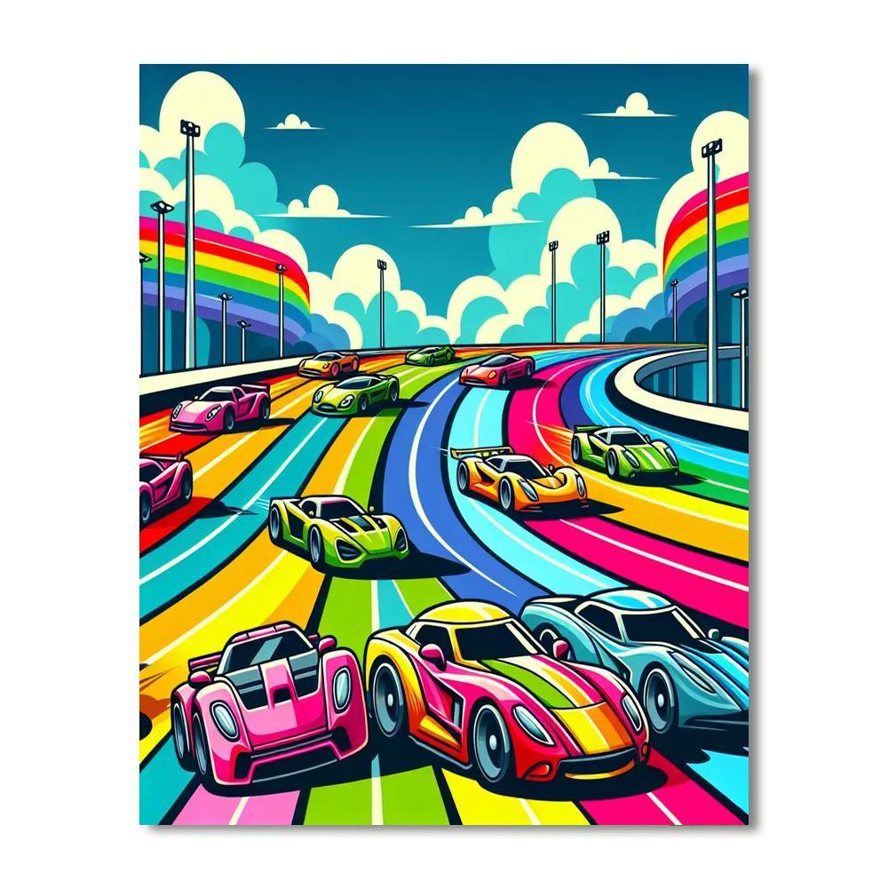 Rainbow Racers Paint By Color