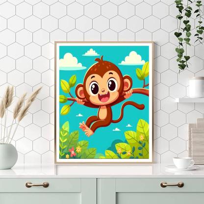 Playful Monkey Swinging Paint By Number