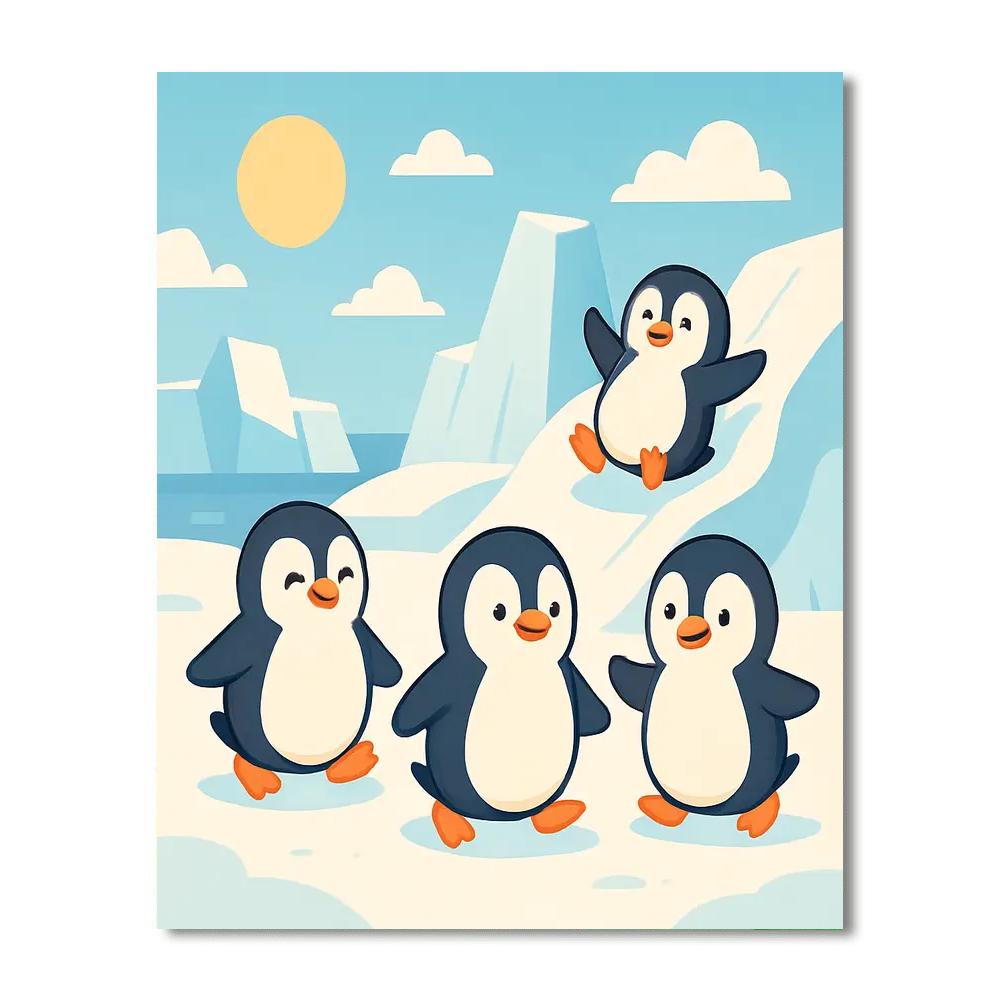 Cute Penguins On Ice Numbered Painting Kits