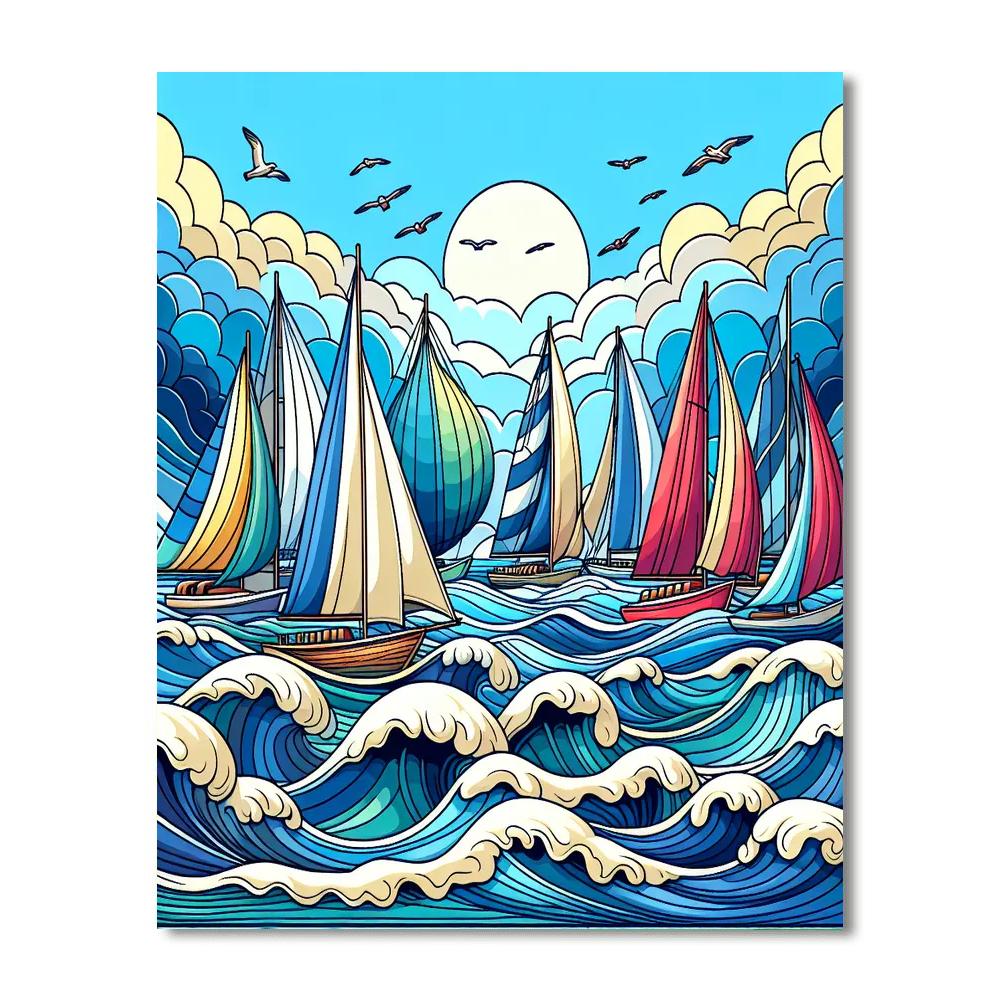 Sailboat Regatta Race Numbered Painting Kits