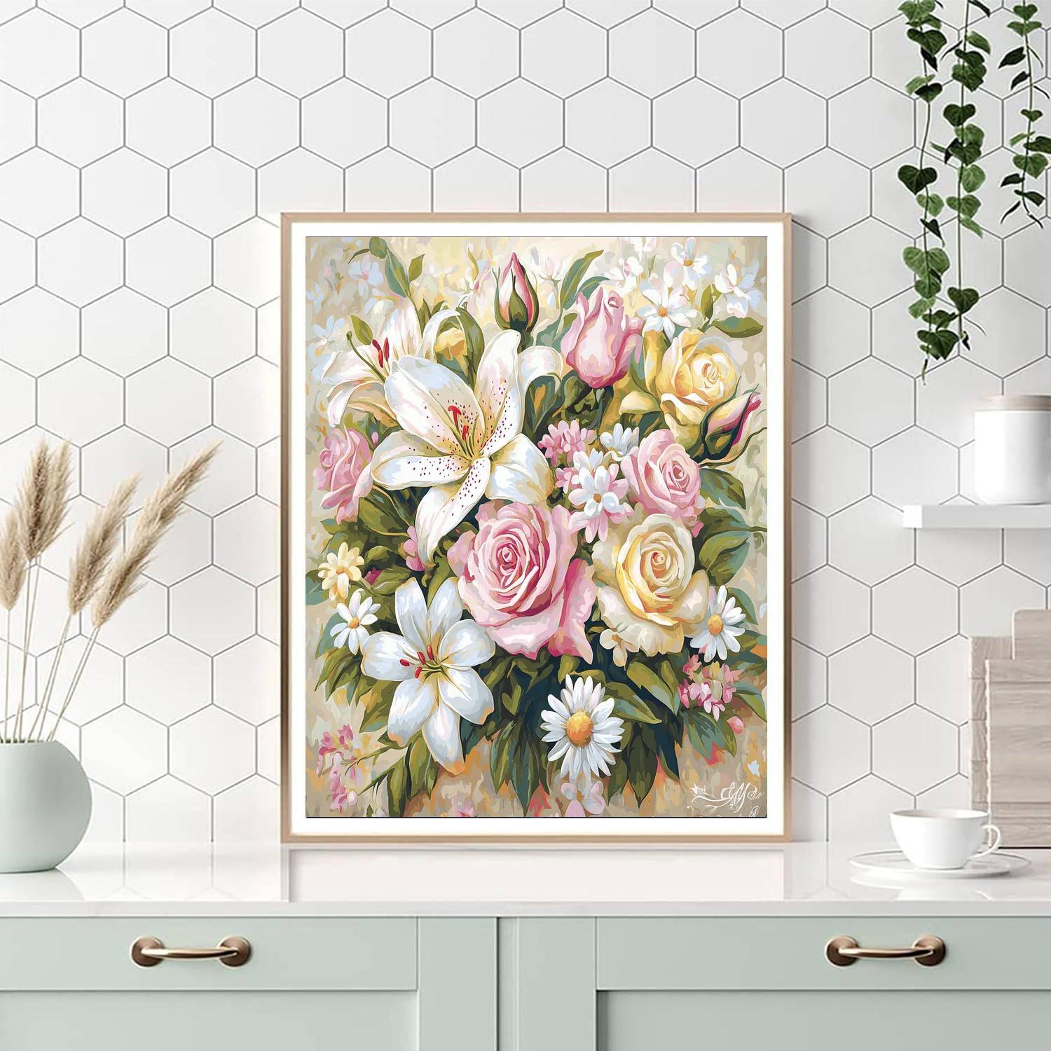 Leonardo Da Vinci Inspired Vibrant Petals  Number Painting