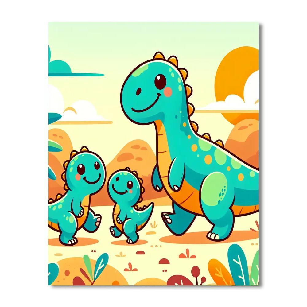 Charming Dinosaur Family Paint By Numbers Kits