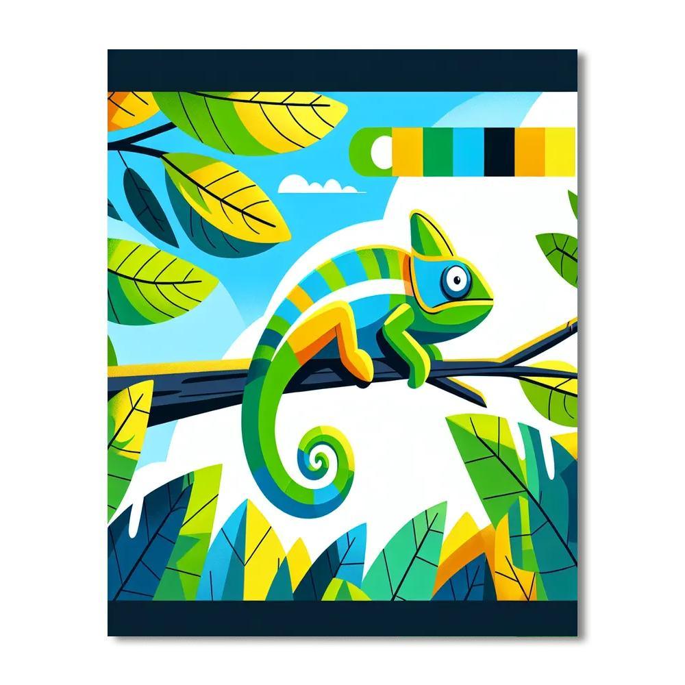 Radiant Rainbow Chameleon Number Painting