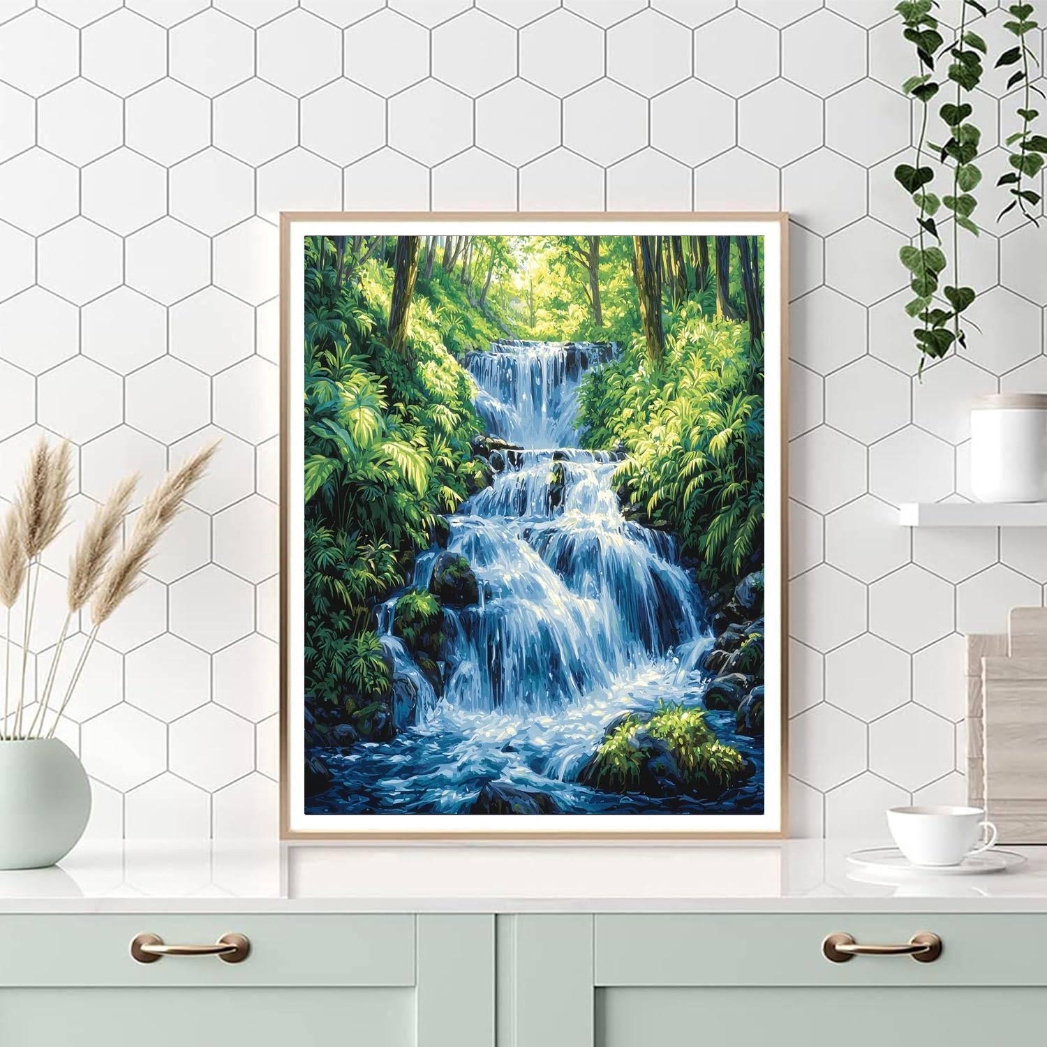 Utagawa Hiroshige Inspired Cascade Of Serenity  Number Painting