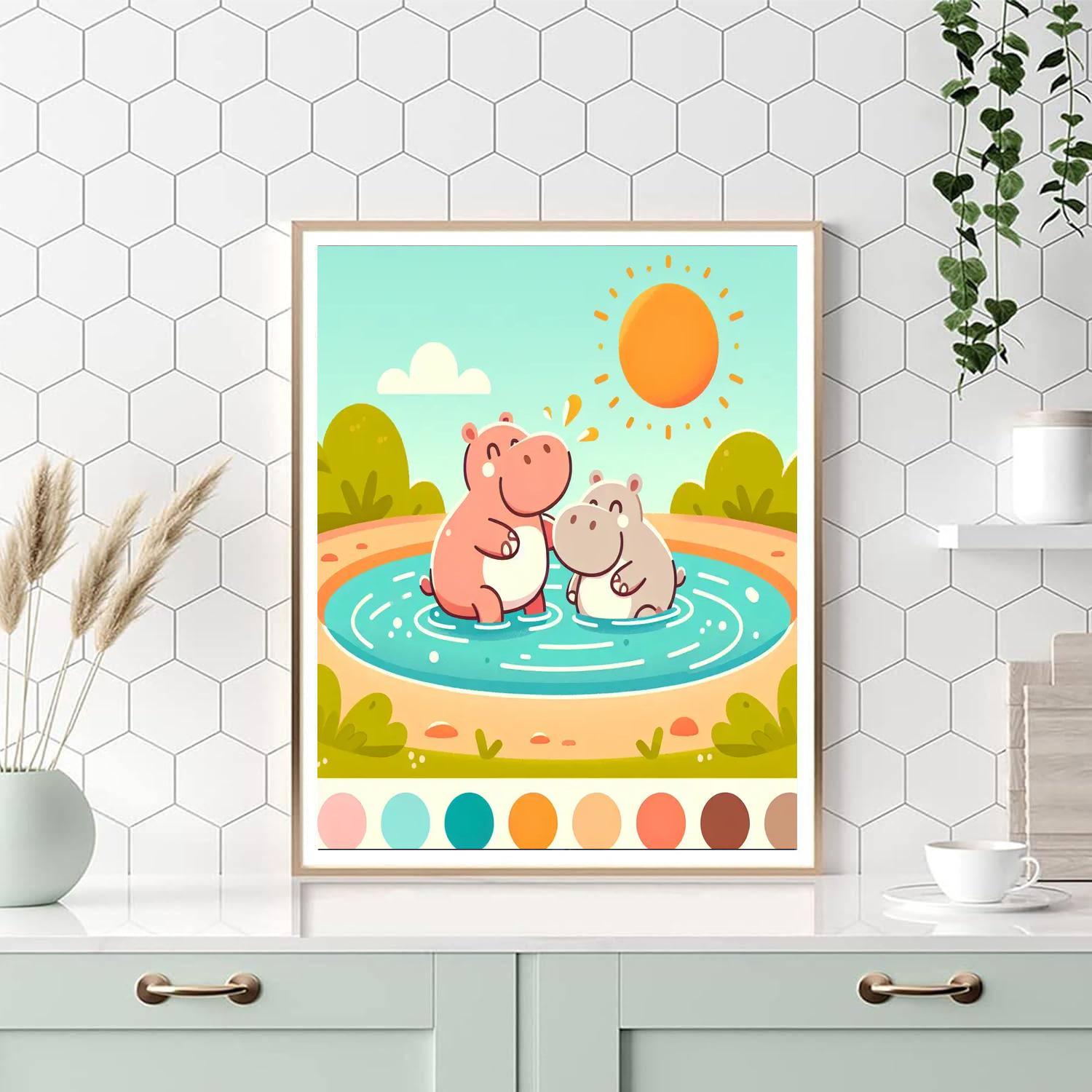 Happy Hippo Splash Numbered Painting Kits