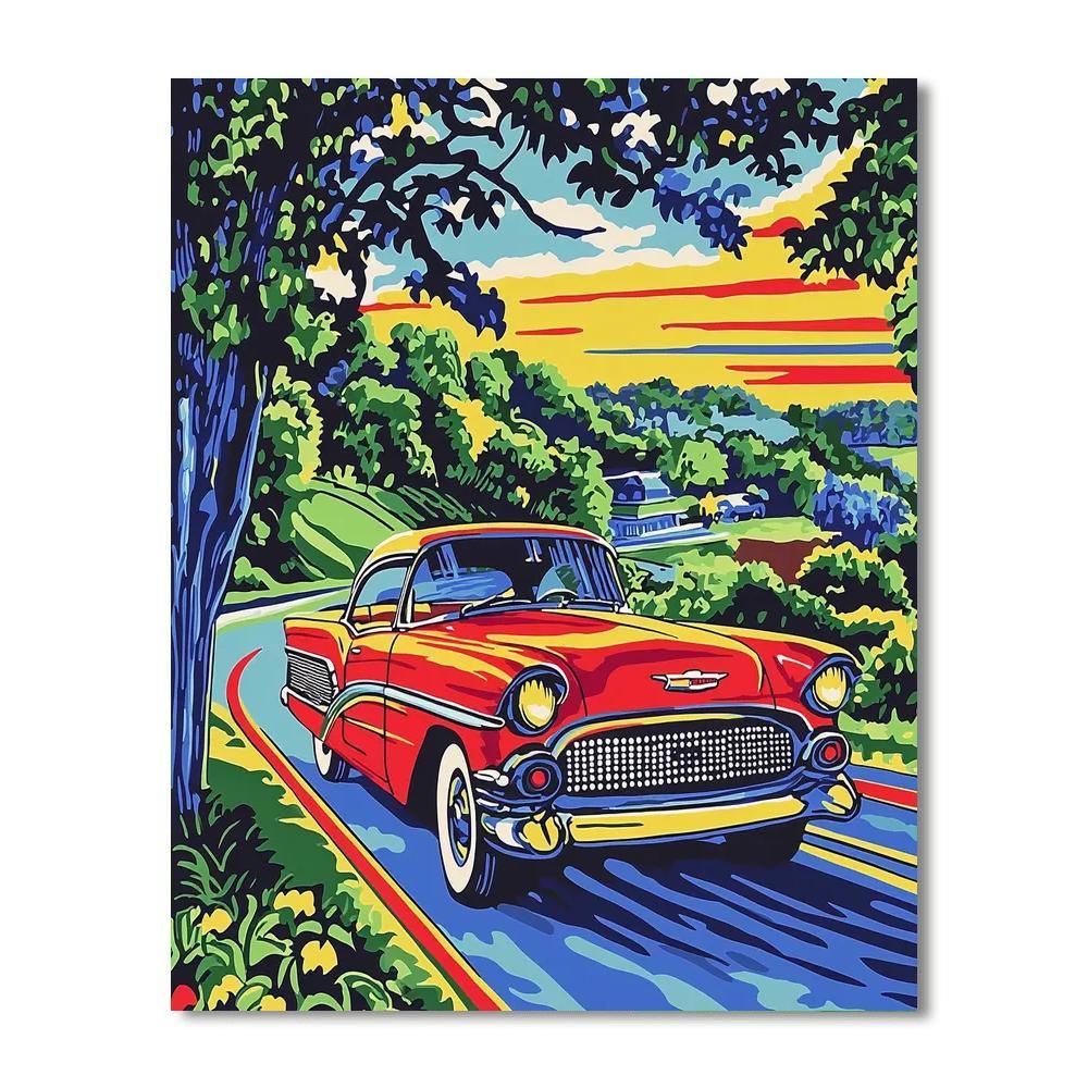 Roy Lichtenstein Inspired Vintage Car Journey  Number Painting