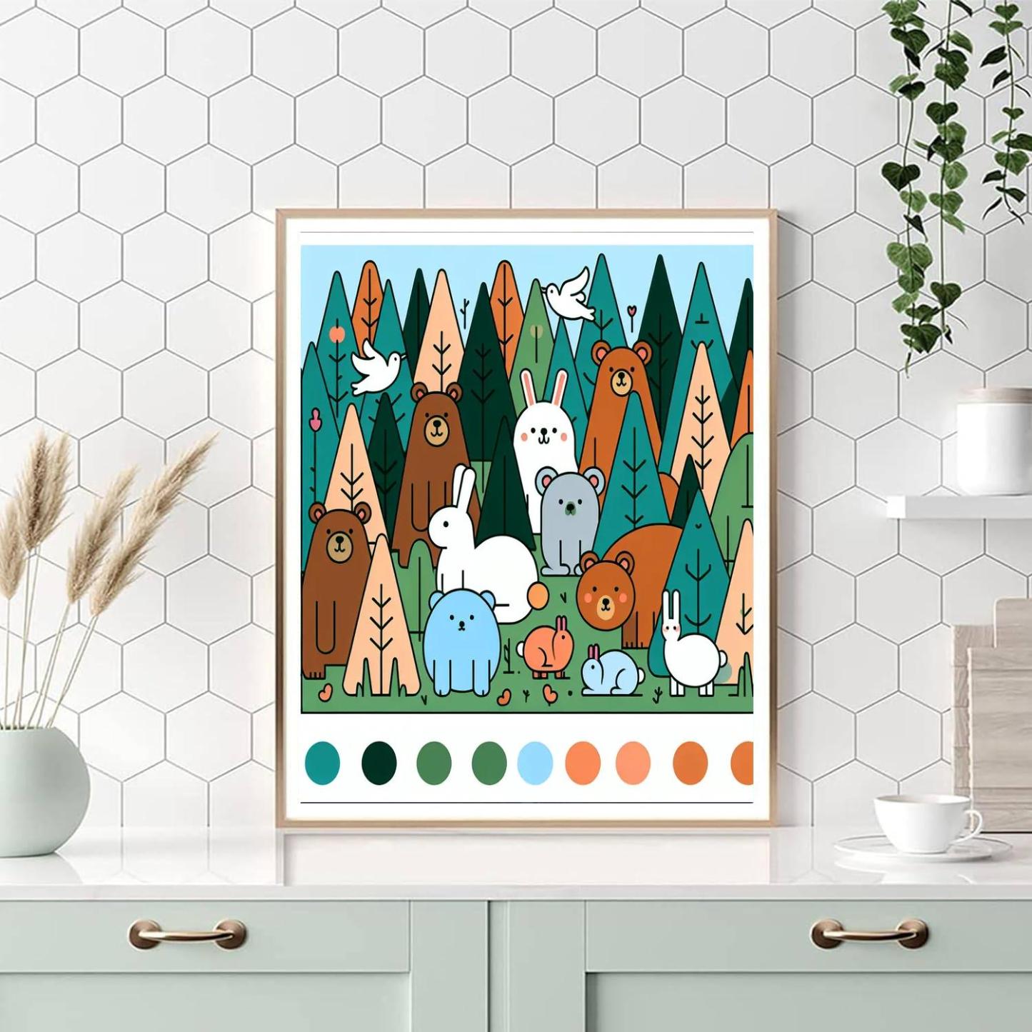 Furry Friends Forest Paint By Numbers Art