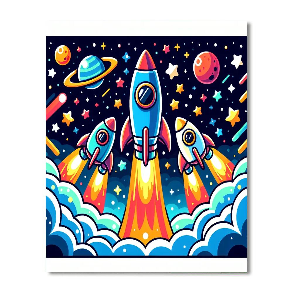 Rocket Ship Race Paint By Number