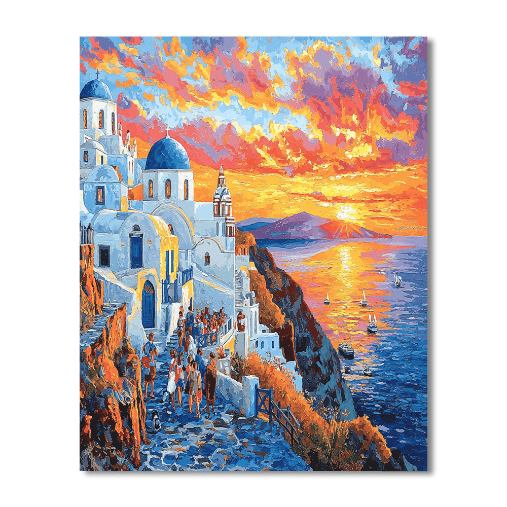 Santorini Sunset - Santorini, Greece Numbered Painting Kits