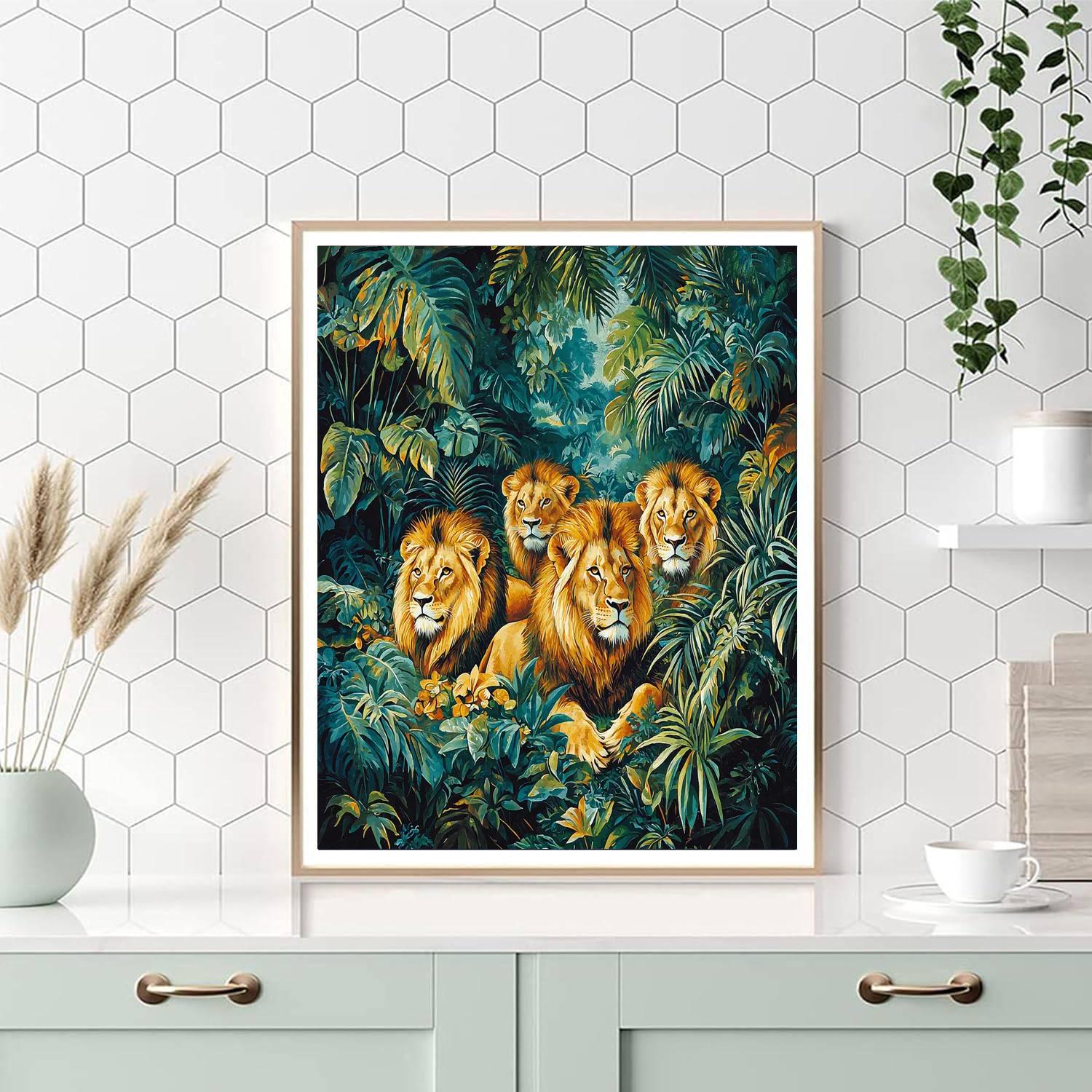 Henri Rousseau Inspired Majestic Lions In Harmony  Paint By Numbers Kits