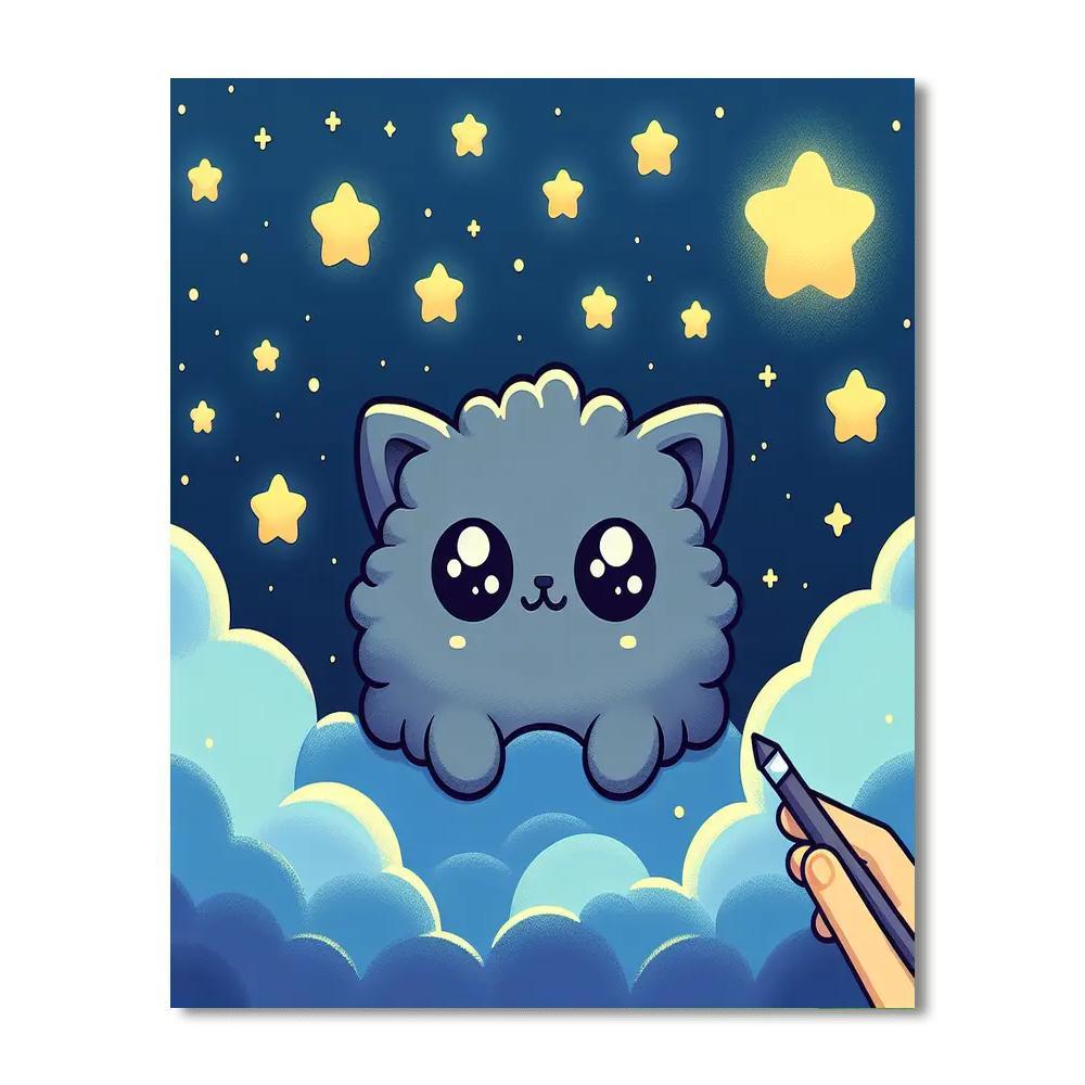 Starry Sky Cat Adventure Number Painting