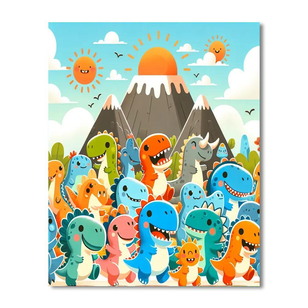 Cheerful Dinosaur Parade Painting By Numbers Kit