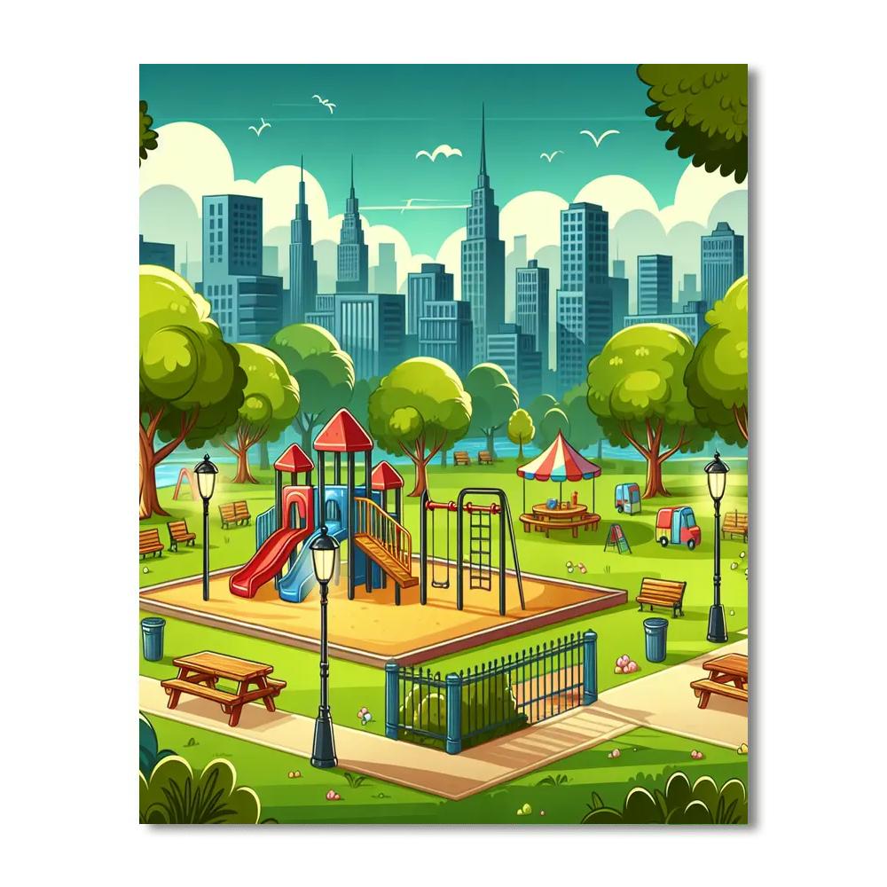 Vibrant City Park Playtime Numbered Painting Kits