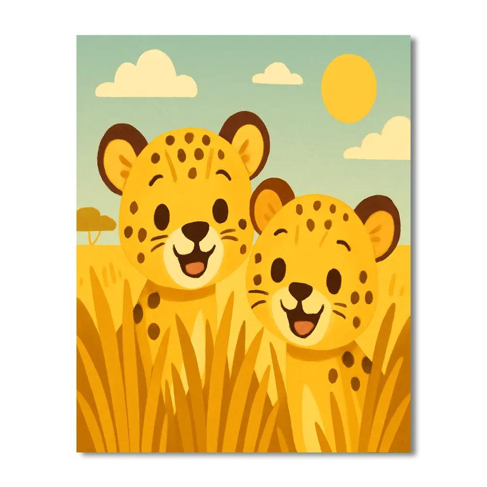 Curious Cheetah Cubs Paint By Numbers Art