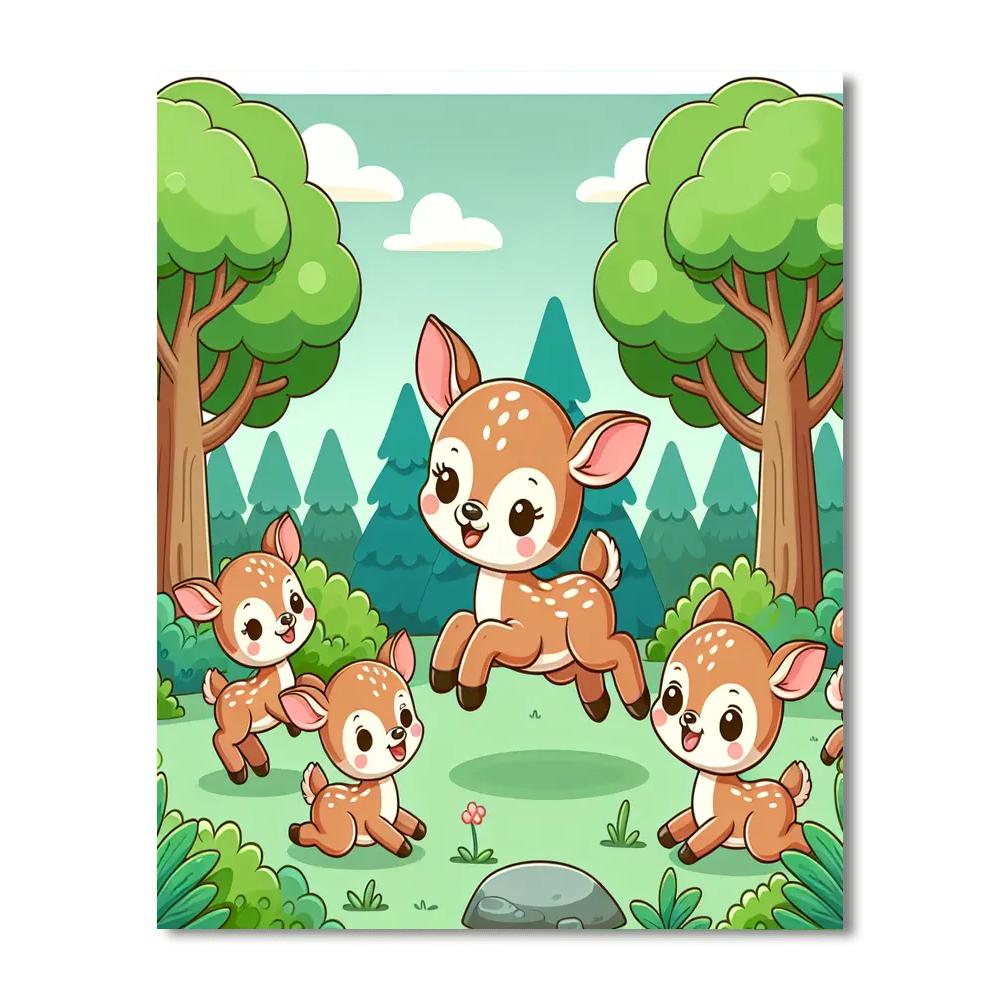 Frolicking Fawns In The Forest Painting Number Kit