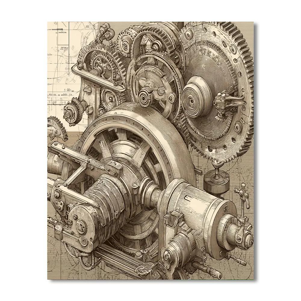 Da Vinci Inspired Da Vinci's Mechanical Fantasy  Paint By Number