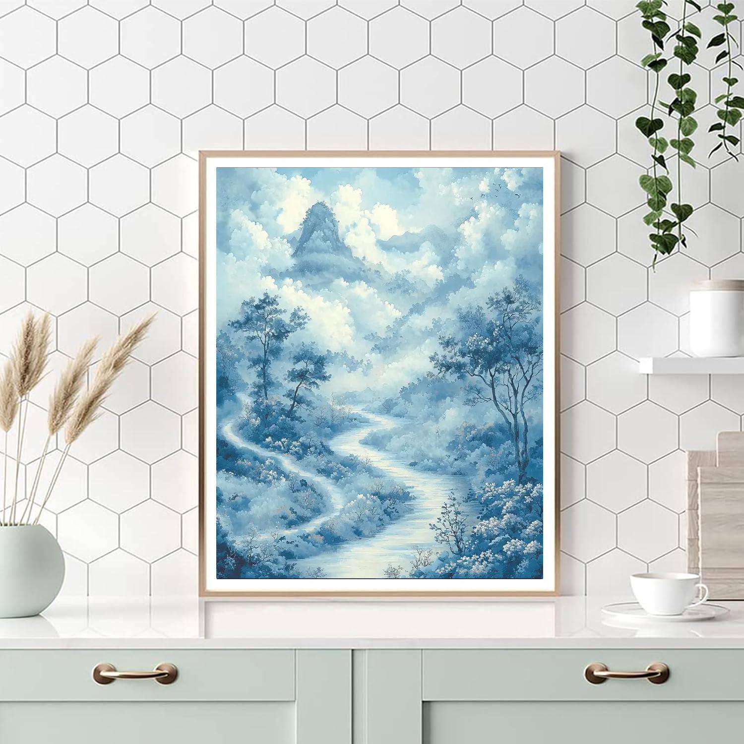 Utagawa Hiroshige Inspired Tranquil River Of Clouds  Number Painting