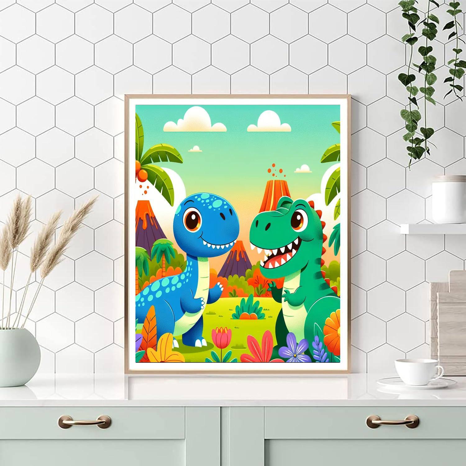 Colorful Dinosaurs Unite Painting Number Kit