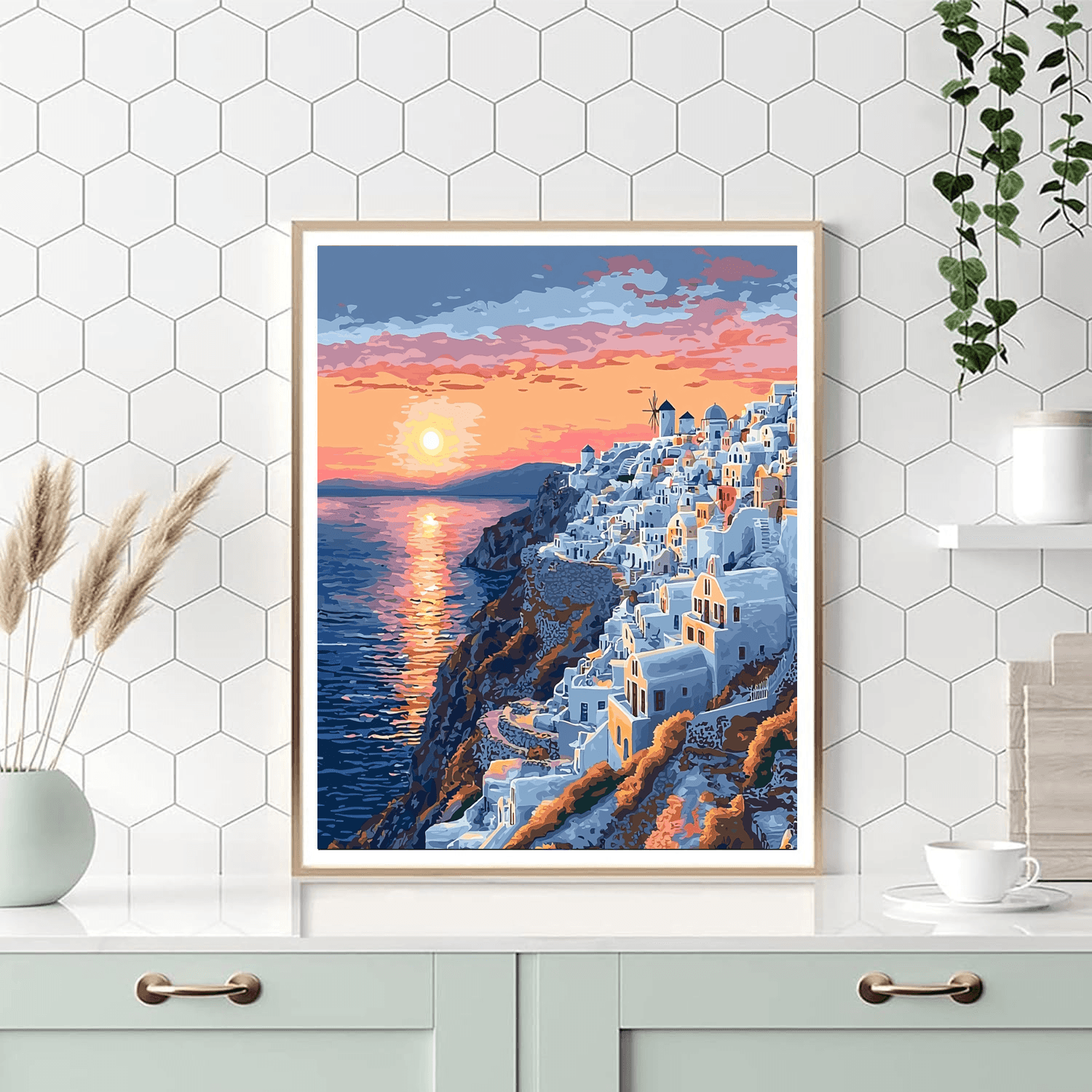 Santorini Cliffs Number Painting