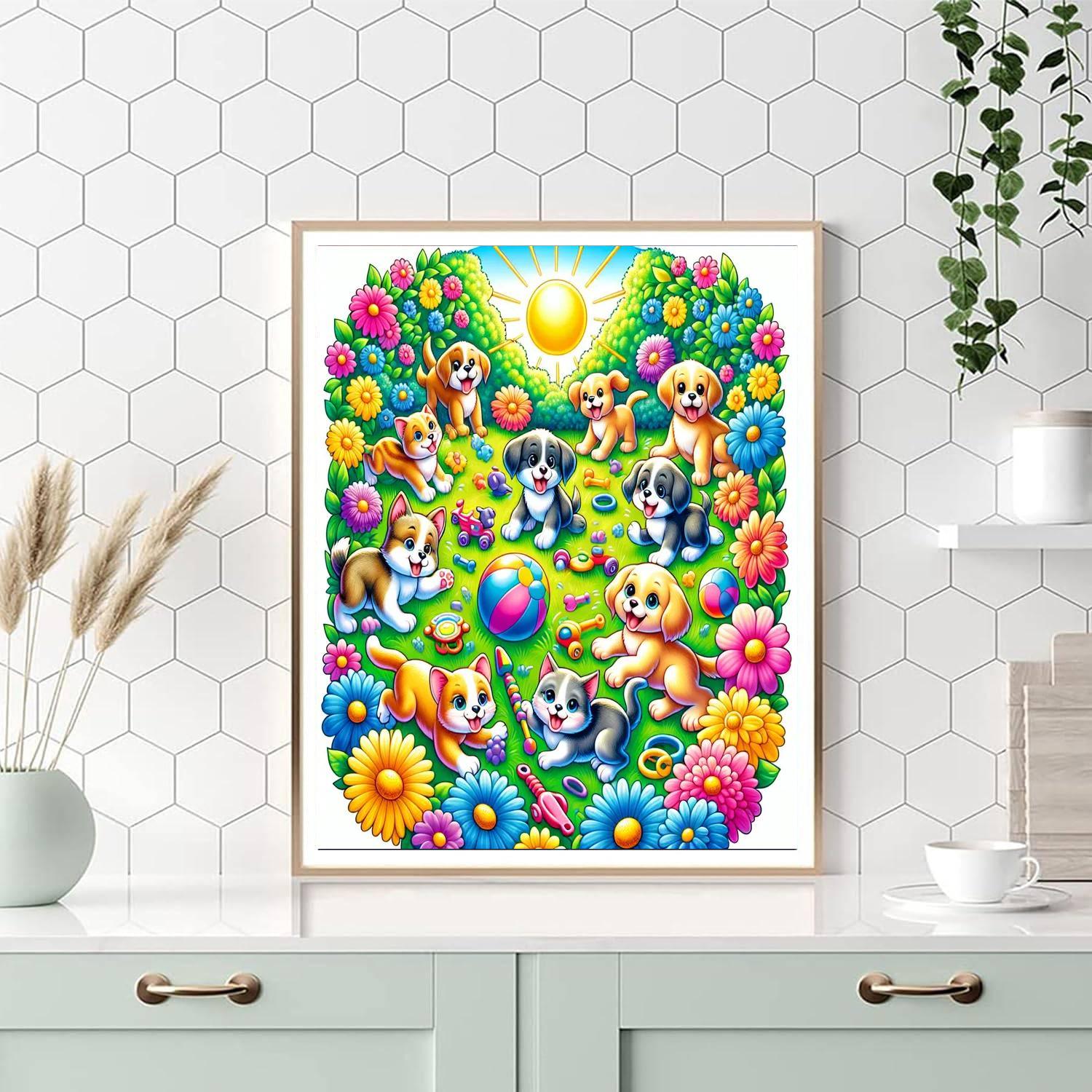 Charming Pet Playtime Paint By Numbers Art