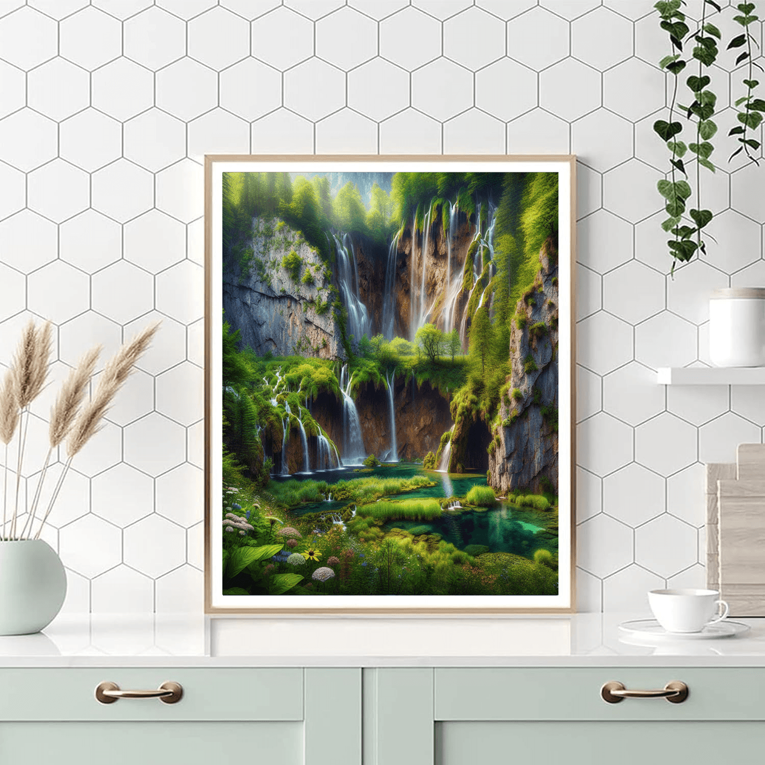 Cascading Waterfalls Serenity Painting Number Kit