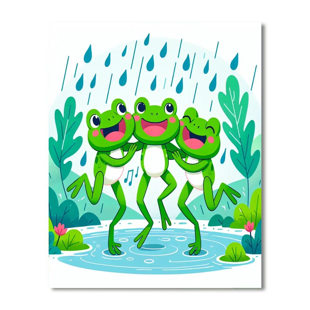 Frogs' Happy Dance In The Rain Paint By Numbers Kits