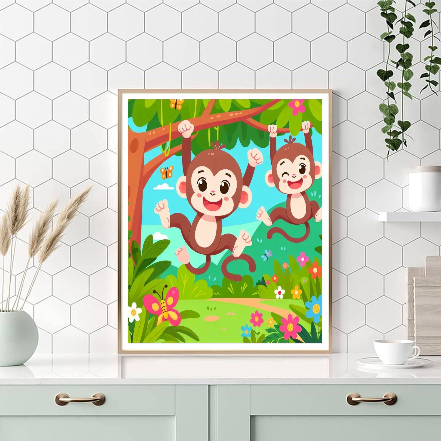 Jungle Adventure With Cute Monkeys Numbered Painting Kits