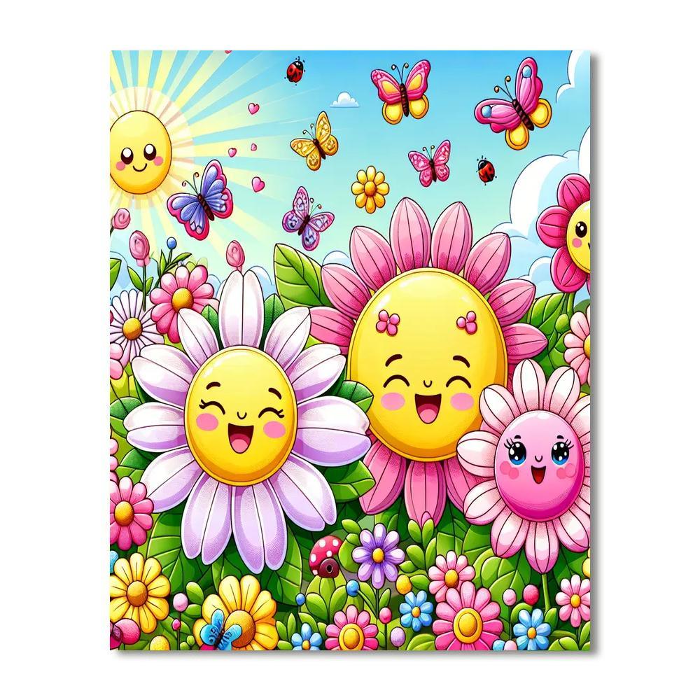 Joyful Flower Party Paint By Numbers Art