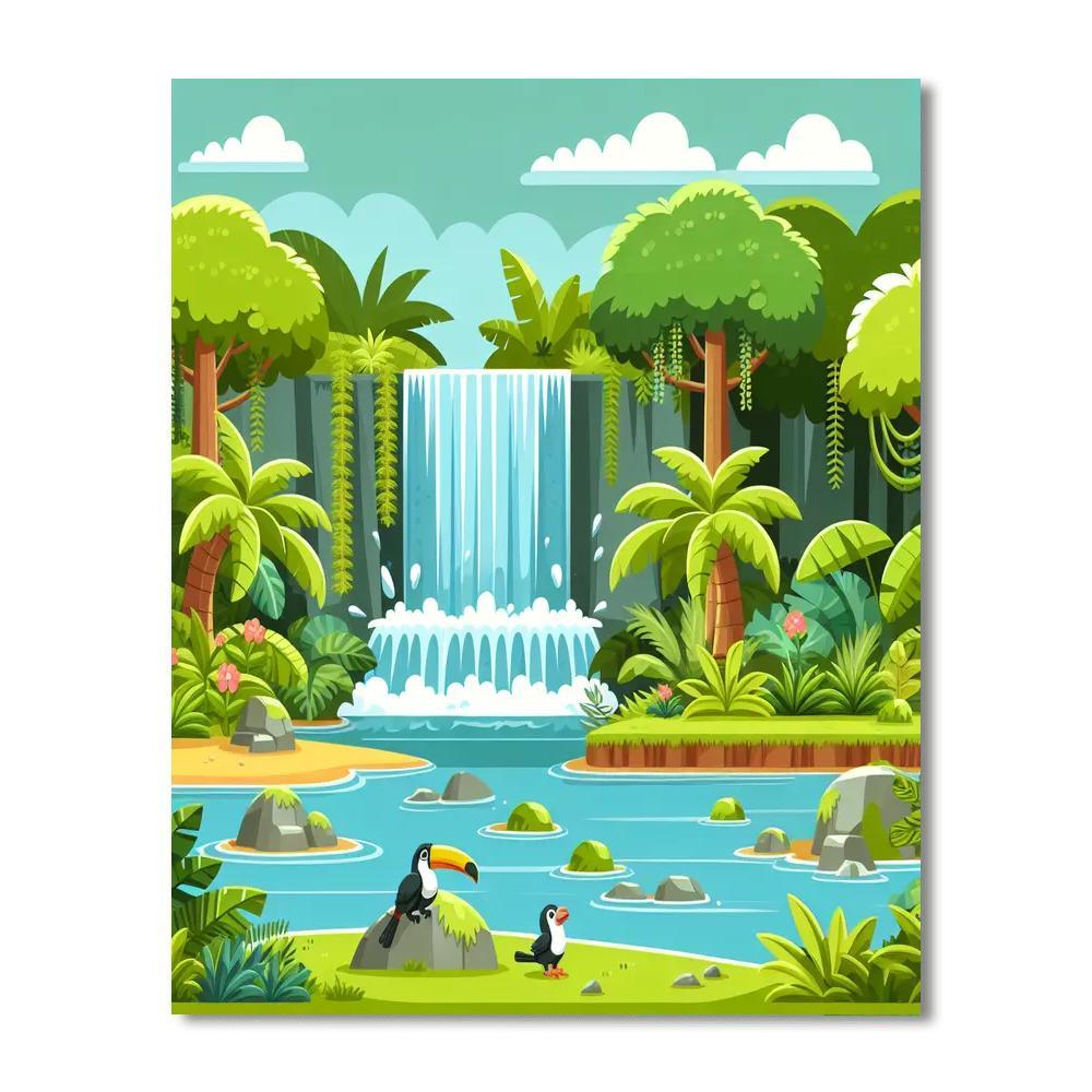 Hidden Jungle Waterfall Paint By Numbers Art