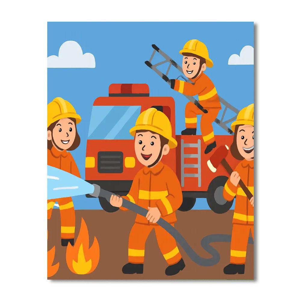 Happy Firefighters Paint By Numbers Art