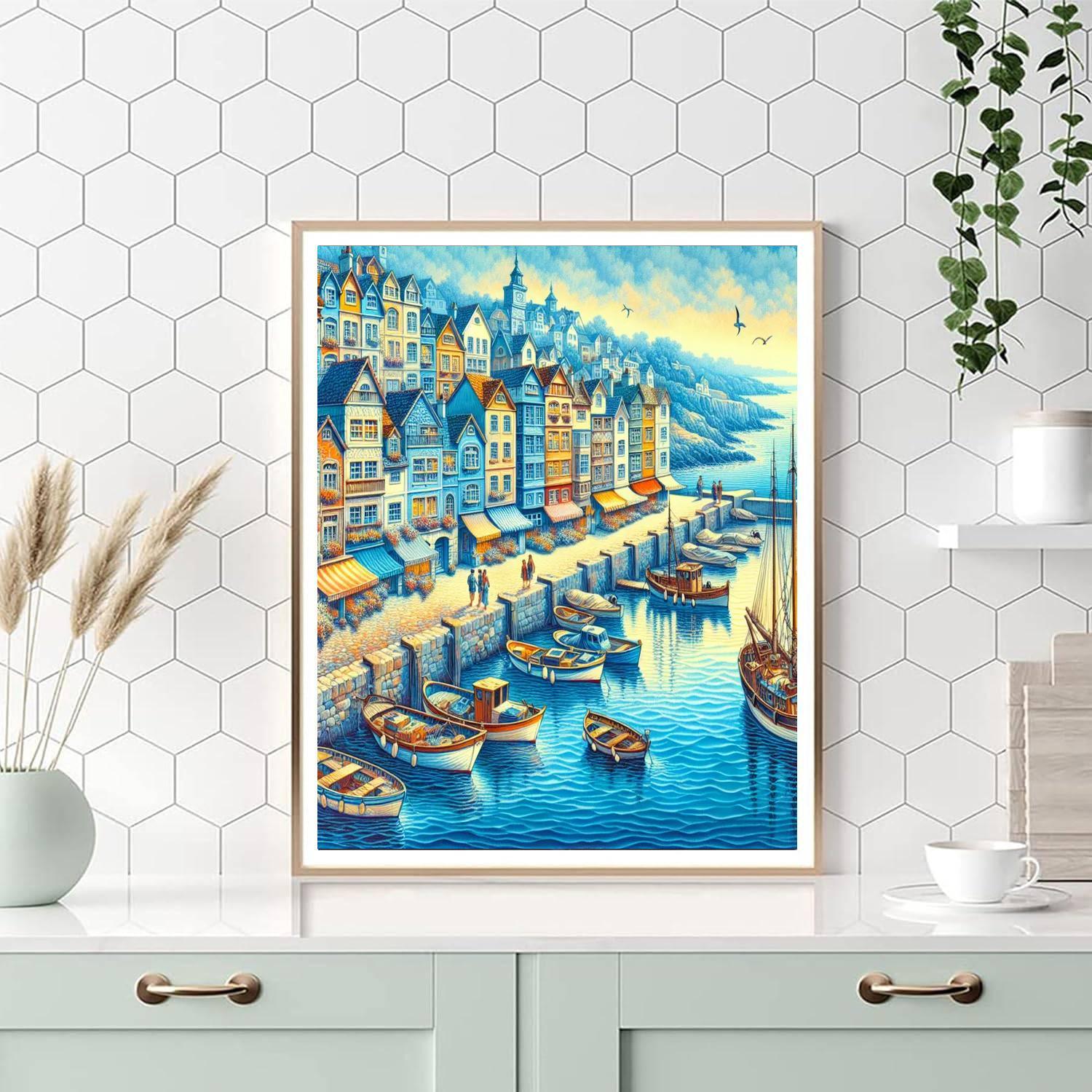 Charming Seaside Harbor Number Painting