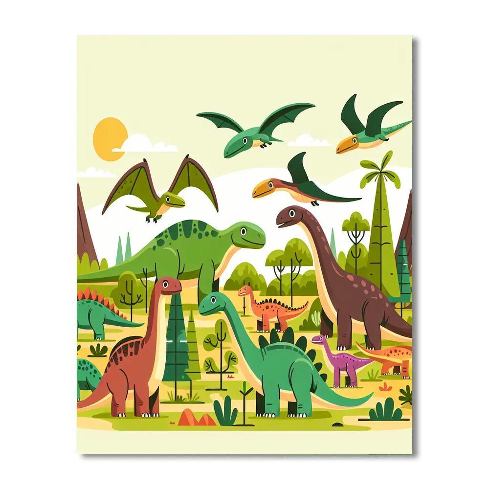 Friendly Dinosaurs In A Prehistoric Park Paint By Number
