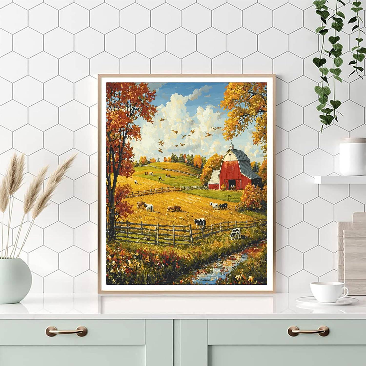 Grant Wood Inspired Rustic Farmstead  Number Painting