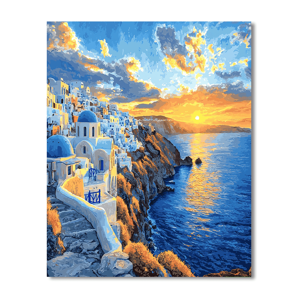 Santorini's Caldera View Paint By Numbers Kits