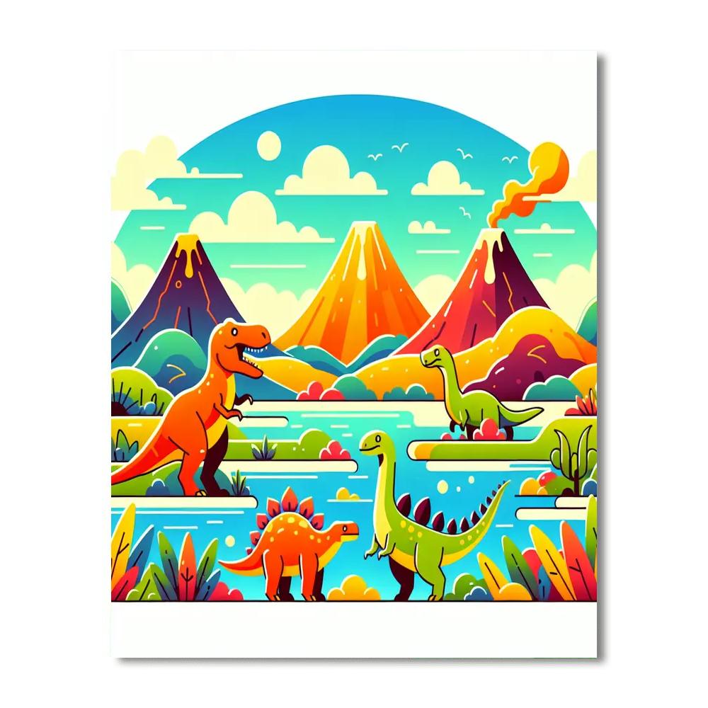 Mysterious Valley Of Dinosaurs Painting By Numbers Kit