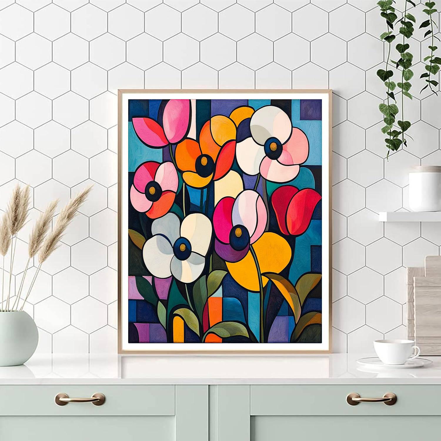 Paul Cézanne Inspired Geometric Floral Symphony  Number Painting