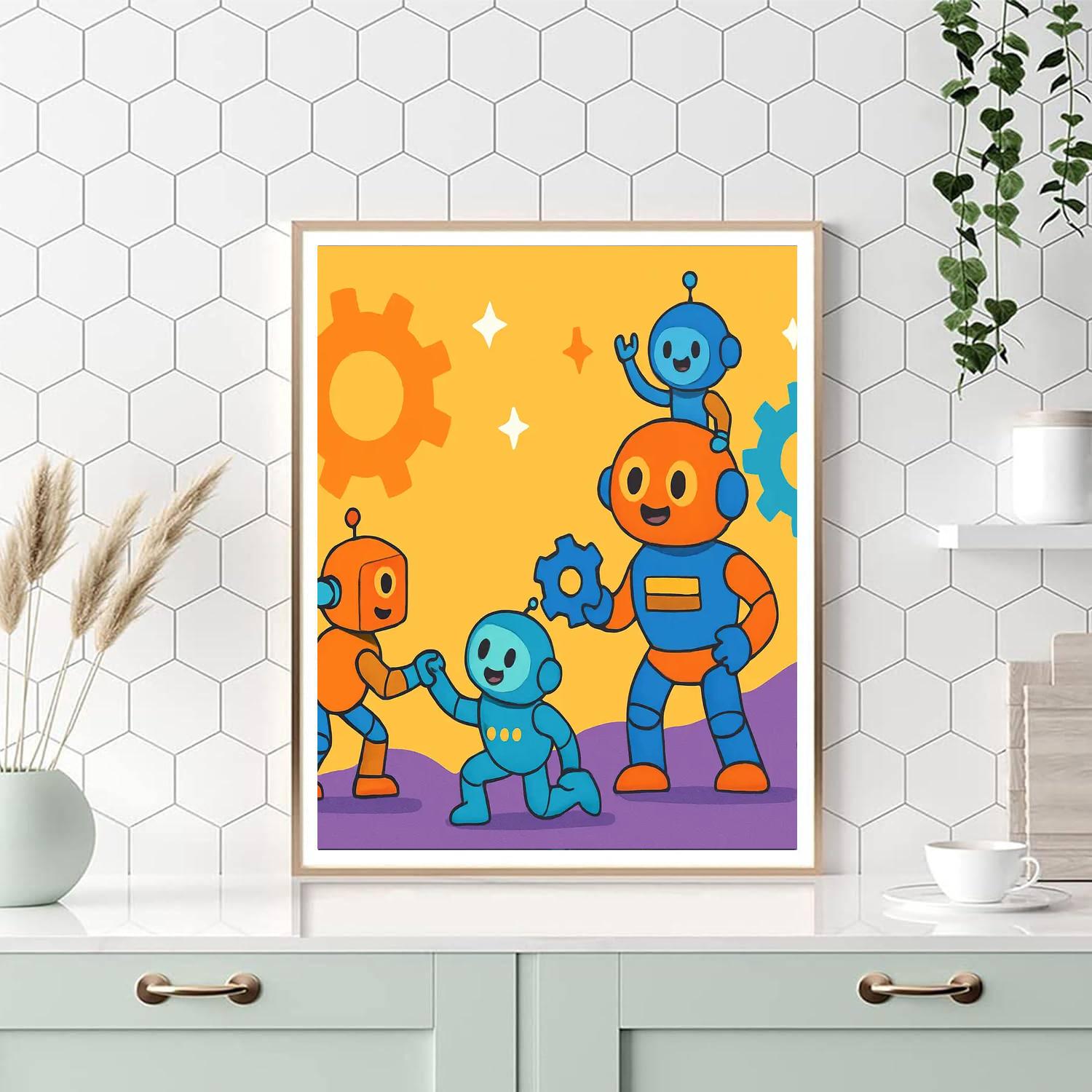 Playful Robot Rescue DIY Paint By Numbers