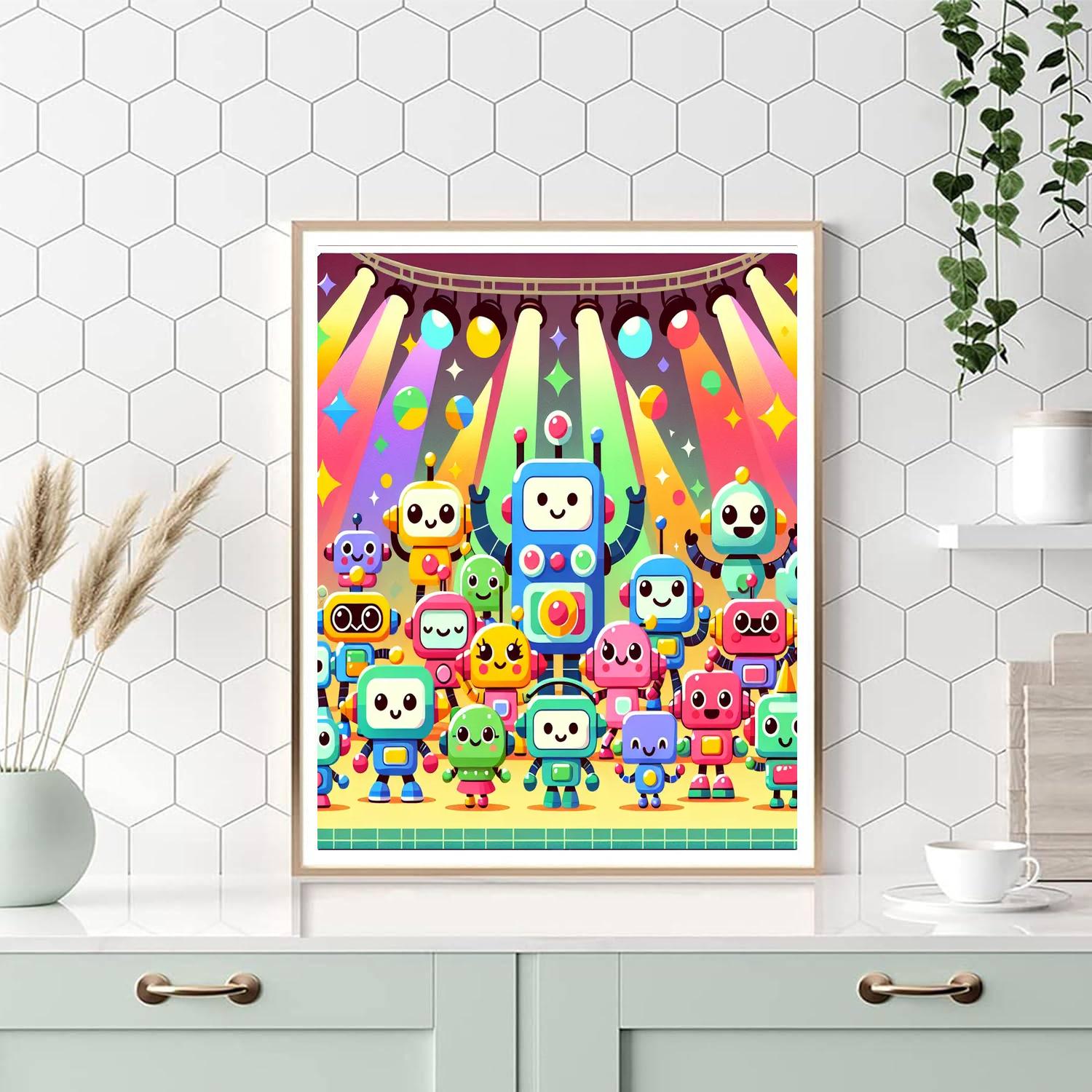 Joyful Robot Dance Party DIY Paint By Numbers