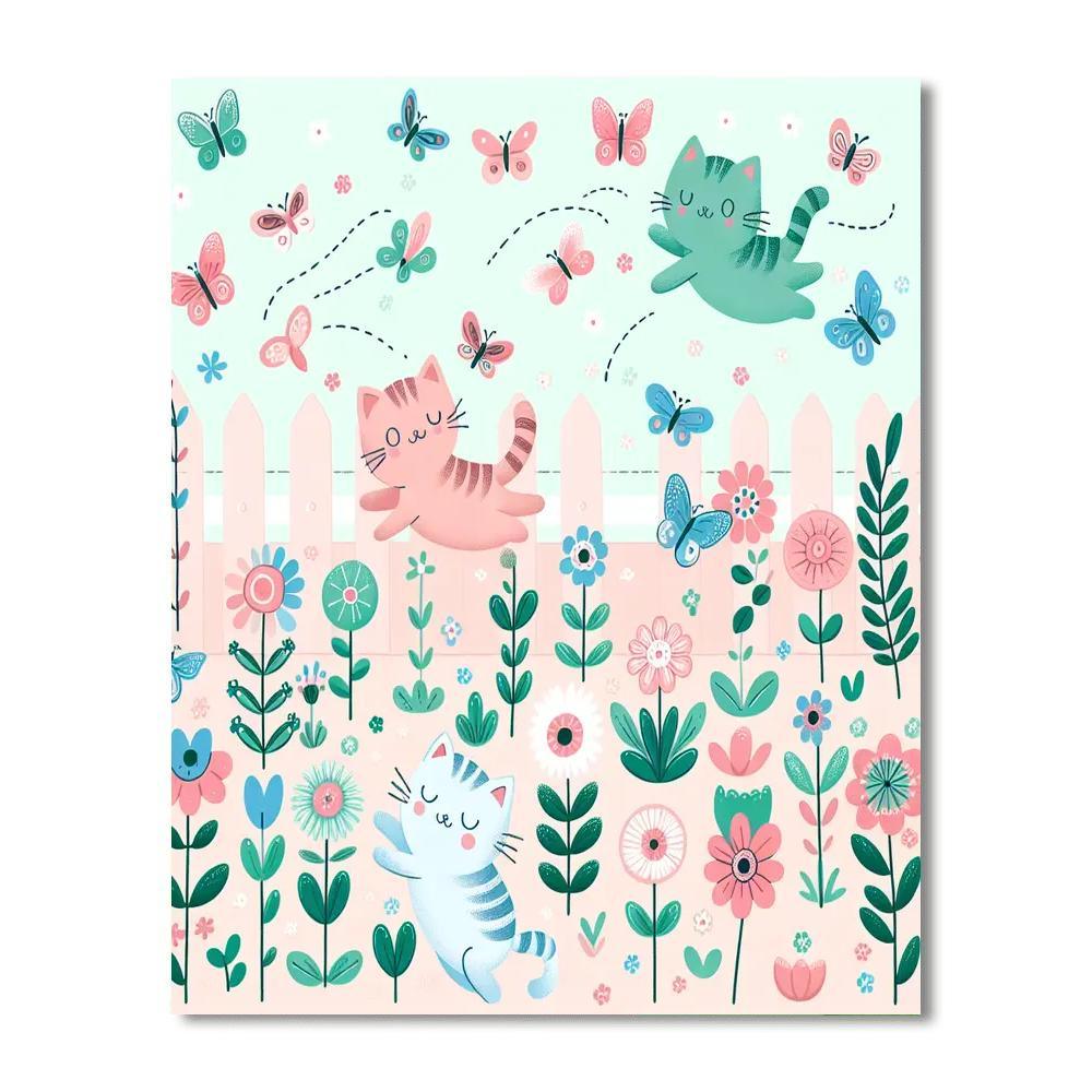 Cat's Whimsical Playtime Number Painting