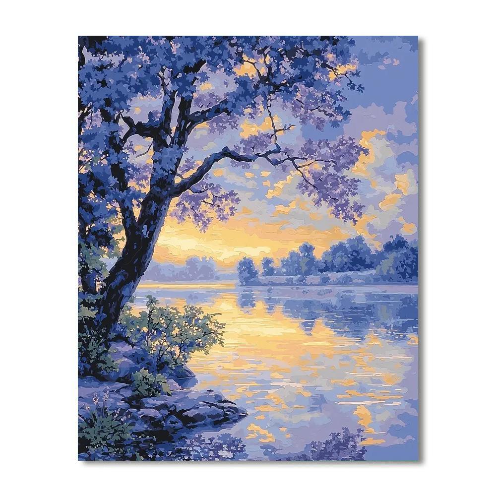 Hiroshige Inspired Silent Lake At Dawn  Painting Number Kit