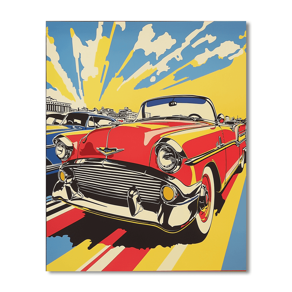 Roy Lichtenstein Inspired Vintage Cars On Parade  Paint By Numbers Kits