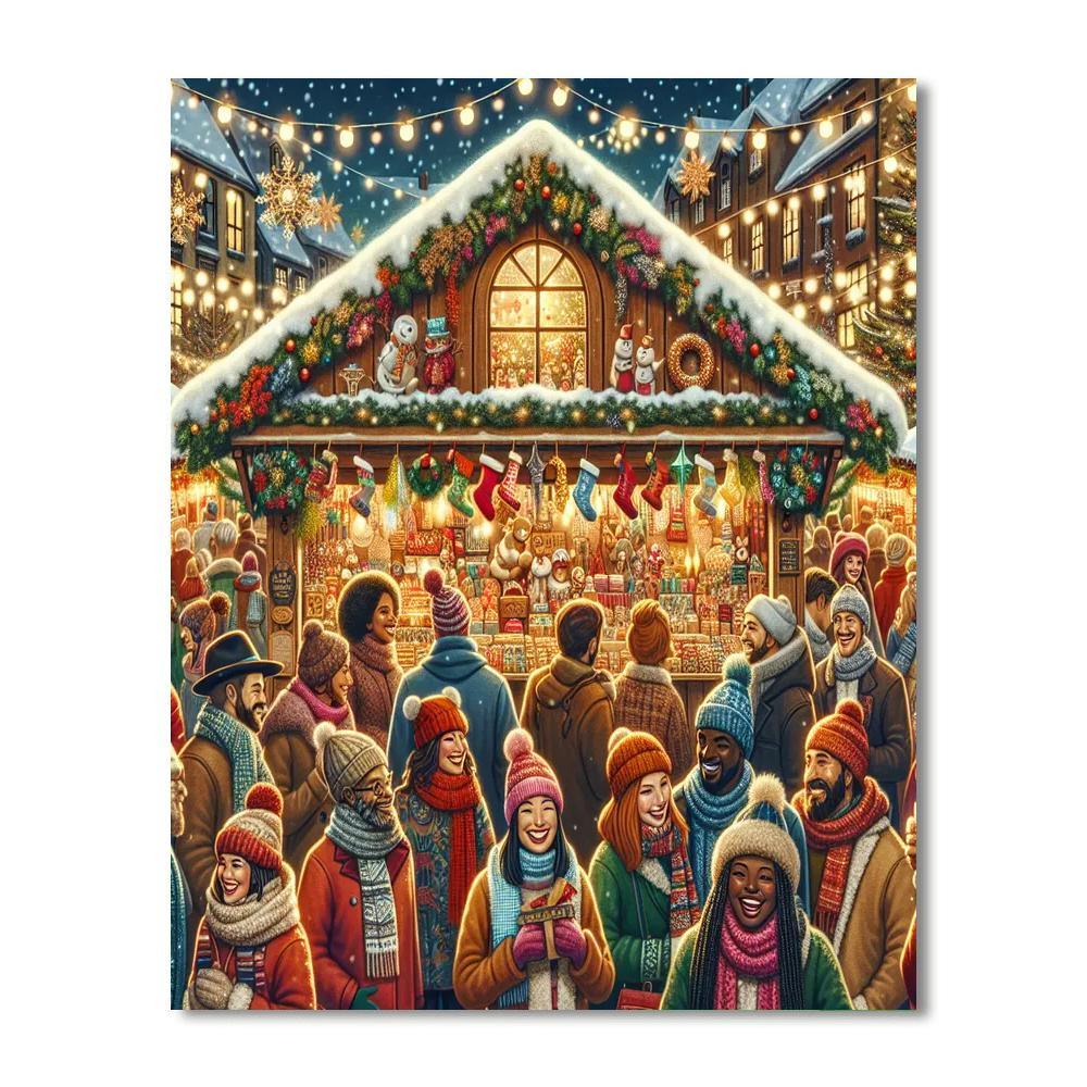 Festive Christmas Market Painting Number Kit