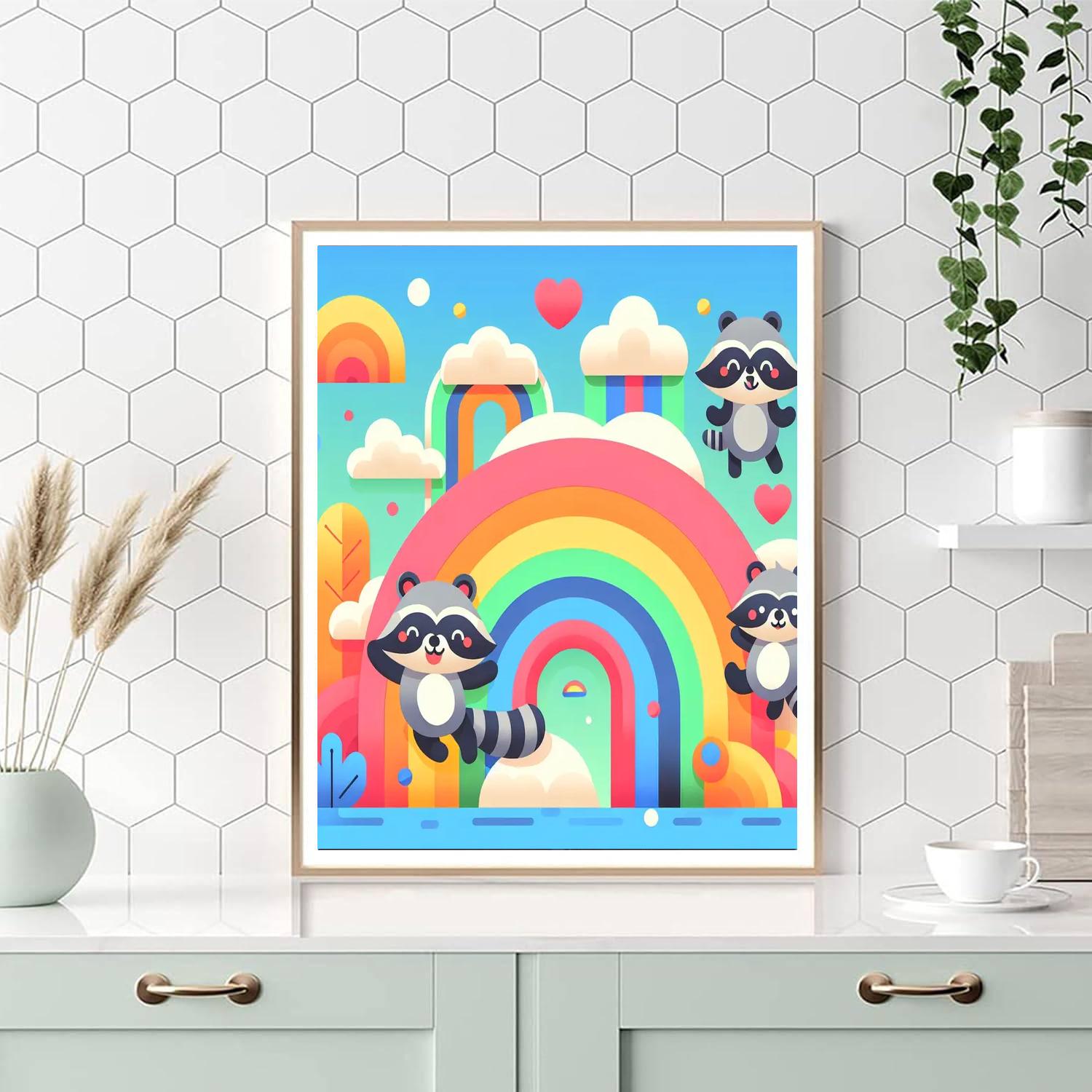 Rainbow Raccoon Revelry Numbered Painting Kits